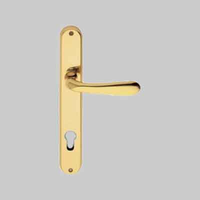 MANIGLIA 'GOCCIA' CON PLACCA FORO YALE Oro lucido. Prezzo per Coppia.