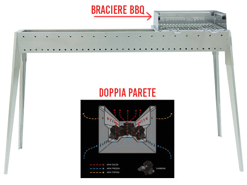 Barbecue per arrosticini Spiedo Grill inox El Gaucho Combi 80+40. Prezzo per Pezzo.