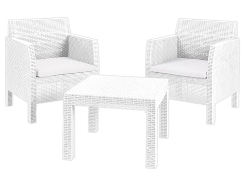 Set rattan Matilde bianco tavolo e 2 poltrone. Prezzo per Pezzo.
