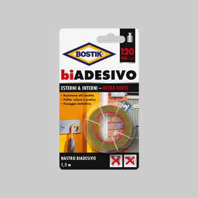 NASTRO BIADESIVO 'INTERNI & ESTERNI' BOSTIK mm 19x1,5mt. Prezzo per Pezzo.