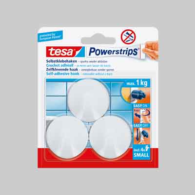 GANCIO TONDO 'POWERSTRIPS®' SMALL 3 ganci + 4 strisce. Prezzo per Pezzo.