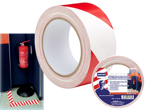 Nastri segnaletici adesivi bianco/rosso. Prezzo per rotolo.