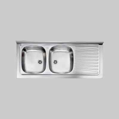 LAVELLO INOX DUE VASCHE APPOGGIO cm 120x50 - Gocciolatoio Sx. Prezzo per Pezzo.