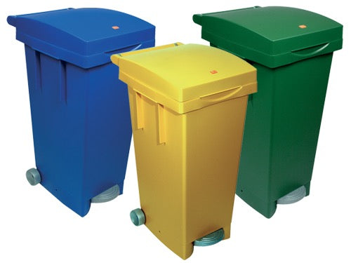 Bidoni quadri 80 Lt. con ruote e pedale raccolta differenziata. Prezzo per Pezzo.