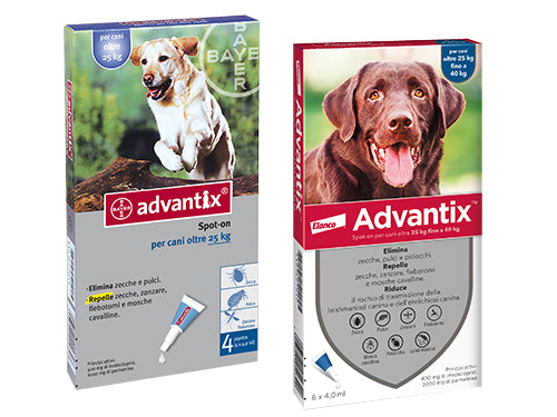 Antiparassitari Bayer Advantix Spot On cani oltre 25 fino a 40 Kg. Prezzo per Pezzo.