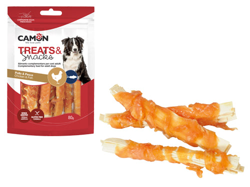 Snack Rolls Pollo&Pesce per cani Camon. Prezzo per Confezione.