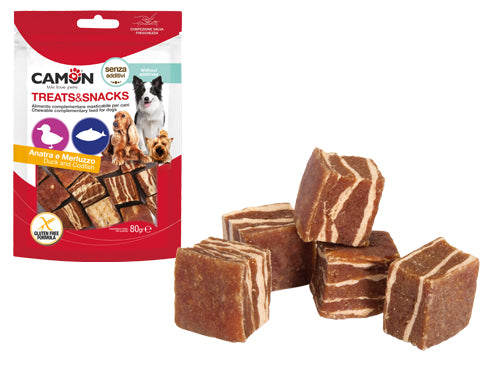 Snack Cubi Anatra&Merluzzo per cani Camon. Prezzo per Confezione.
