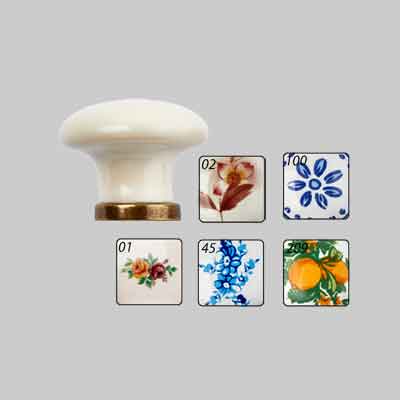 POMOLO PER MOBILI IN CERAMICA 'P04' Ø mm 31 - Bianco decoro 45. Prezzo per Pezzo.