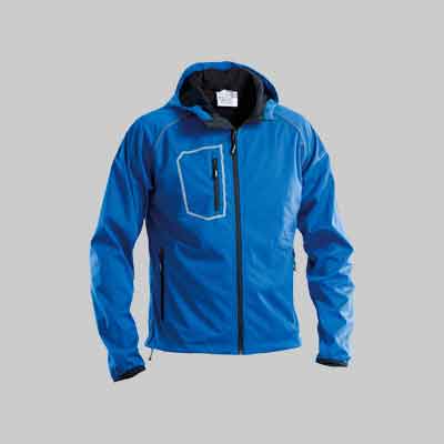 GIUBBINO SOFTSHELL CON CAPPUCCIO 'FASTEN' BLU Tg. M (48-50). Prezzo per Pezzo.