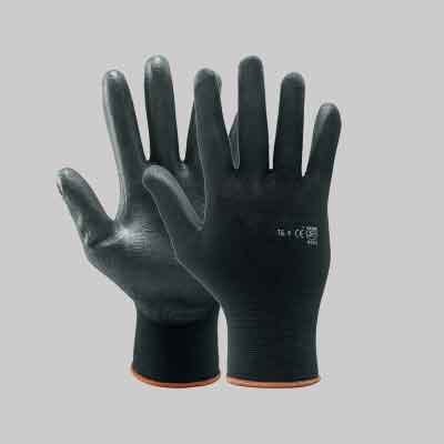 GUANTO POLIESTERE/POLIURETANO NERO Tg. 7. Prezzo per paio.