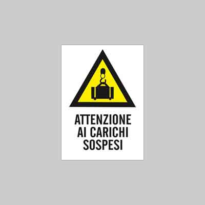 CARTELLO 'ATTENZIONE AI CARICHI SOSPESI' 40x60 cm. Prezzo per Pezzo.