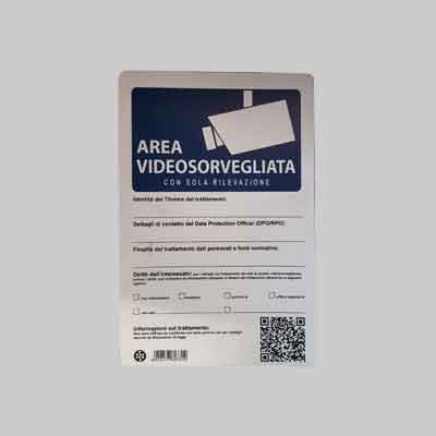 CARTELLO 'ATTENZIONE AREA SOTTOPOSTA A VIDEOSORVEGLIANZA' cm 20x30. Prezzo per Pezzo.