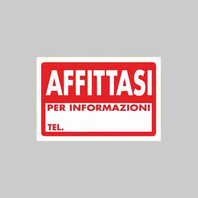 CARTELLO 'AFFITTASI' cm 20x30. Prezzo per Pezzo.