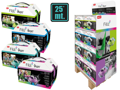Espositore Tubi irrigazione estensibili Ikon Fitt 25 mt. con pistola. Prezzo per Pezzo.