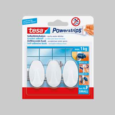 GANCIO OVALE 'POWERSTRIPS®' SMALL 3 ganci + 4 strisce. Prezzo per Pezzo.