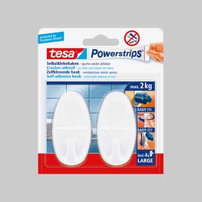 GANCIO OVALE 'POWERSTRIPS®' LARGE 2 ganci + 4 strisce. Prezzo per Pezzo.
