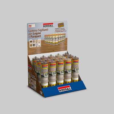 ESPOSITORE DA BANCO PER SIGILLANTE LEGNO 'SOUDAL' VUOTO. Prezzo per Confezione.