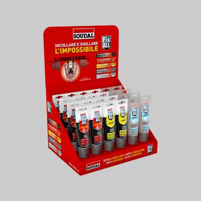 ESPOSITORE DA BANCO PER SIGILLANTE 'FIX ALL' TUBETTO VUOTO SOUDAL. Prezzo per Confezione.