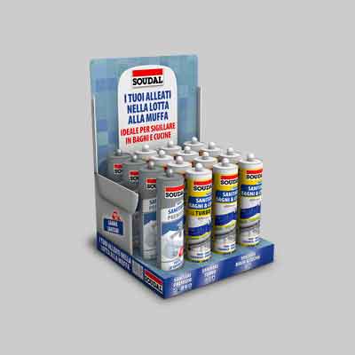 ESPOSITORE DA BANCO PER SIGILLANTE SANITARI VUOTO SOUDAL. Prezzo per Confezione.