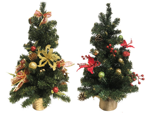 Alberi di natale da tavolo decorati oro/rosso. Prezzo per Pezzo.