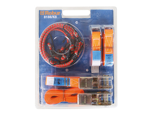 Fasce serraggio e funi elastiche Kit 8 Pz. Robur 8188/K8. Prezzo per Confezione.