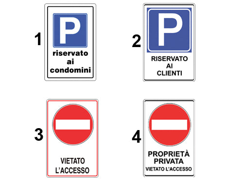 Cartelli segnalatori di Parcheggio e Accesso. Prezzo per Pezzo.