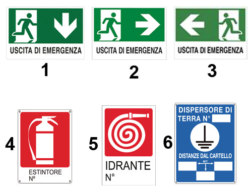 Cartelli segnalatori d'emergenza. Prezzo per Pezzo.