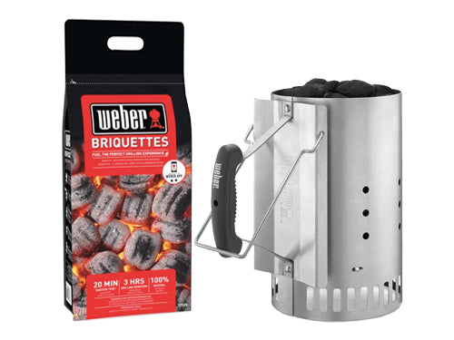 Accendi carbonella per barbecue kit ciminiera Weber + 2 Kg. briquettes. Prezzo per Pezzo.
