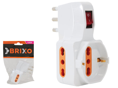 Adattatori Brixo triplici Bipasso/Schuko con interruttore. Prezzo per Pezzo.