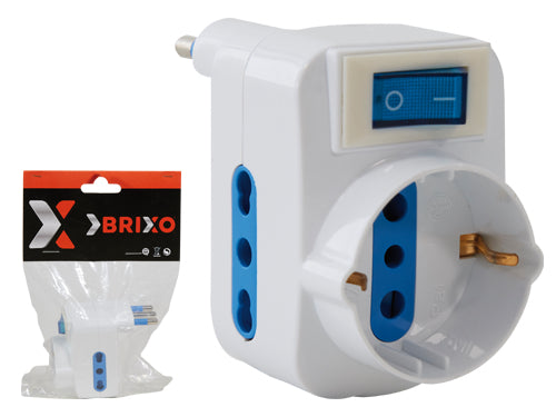 Adattatori Brixo triplici Schuko con interruttore. Prezzo per Pezzo.