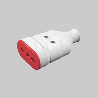 PRESA MOBILE ANTISCHIACCIAMENTO IN GOMMA ROSI 10/16A 2P+T - Col. Bianca. Prezzo per Pezzo.