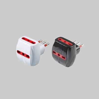 ADATTATORE TRIPLO CON PROTEZIONE 10A ROSI 2P+T - prese 10/16A 2P+T, Col. Nero. Prezzo per Pezzo.