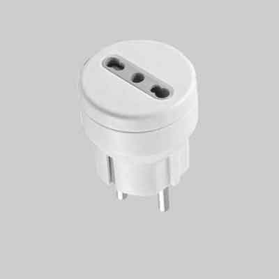 ADATTATORE SEMPLICE 'SCHUKO/BIVALENTE' 10A spina schuko 2P+T - presa 10/16A 2P+T. Prezzo per Pezzo.