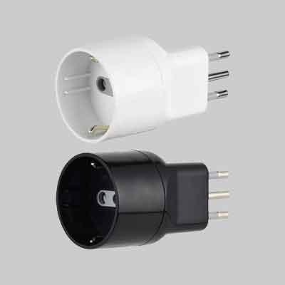 ADATTATORE DISASSATA 'SHUKO' 10A 2P+T - presa 10A 2P+T, Col. Bianco. Prezzo per Pezzo.