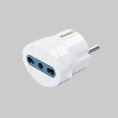 ADATTATORE SEMPLICE SCHUKO/BIVALENTE  IDEAL STAR spina schuko 10A 2P+T  - presa 10/16A 2P+T. Prezzo per Pezzo.