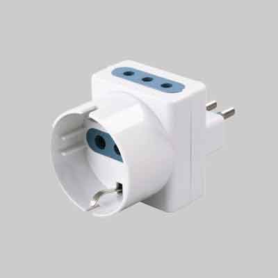 ADATTATORE TRIPLO SCHUKO BIVALENTE 10A IDEAL STAR 2P+T- 1 presa schuko + 2 prese 10A 2P+T. Prezzo per Pezzo.