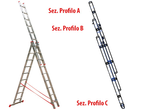 Scale alluminio triplici Brixo Step Up EN131 Kg150. Prezzo per Pezzo.