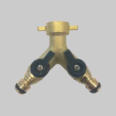 PRESA A RUBINETTO DOPPIA USCITA CON INNESTI RAPIDI OTTONE 3/4". Prezzo per Pezzo.