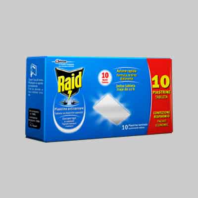 RAID PIASTRINE ANTIZANZARE Conf. 10 pezzi. Prezzo per Confezione.