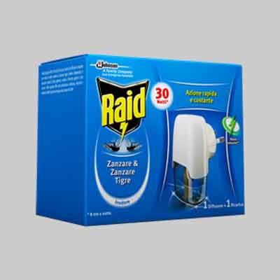 RAID DIFFUSORE LIQUIDO ANTIZANZARE Base + 1 ricarica. Prezzo per Confezione.