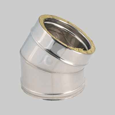 GOMITO DOPPIA PARETE A 45° Ø 130/180 mm. Prezzo per Pezzo.