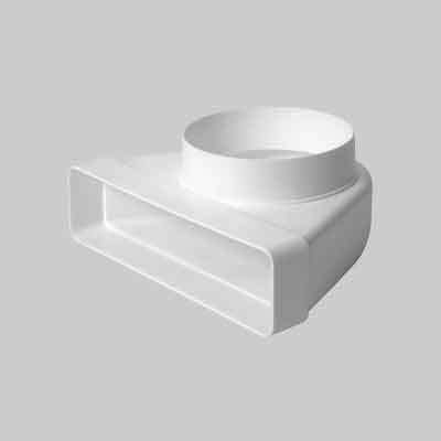 CURVA CON RIDUZIONE DA TUBO TONDO A RETTANGOLARE Da Ø 100 mm a mm 110x55. Prezzo per Pezzo.