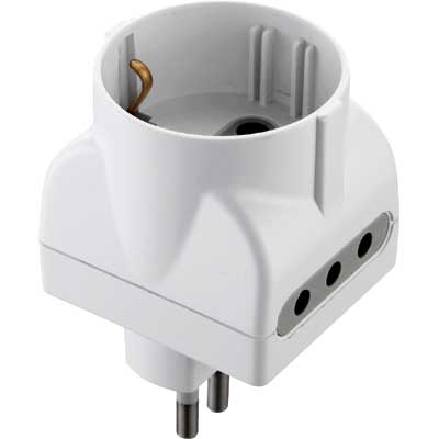 ADATTATORE SEMPLICE SCHUKO/BIVALENTE 10A 2P+T - presa 10A 2P+T pz. 1. Prezzo per Pezzo.