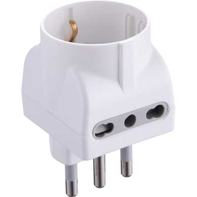 ADATTATORE TRIPLO SCHUKO/BIVALENTE 16A 2P+T prese 10/16A 2P+T pz.1. Prezzo per Pezzo.